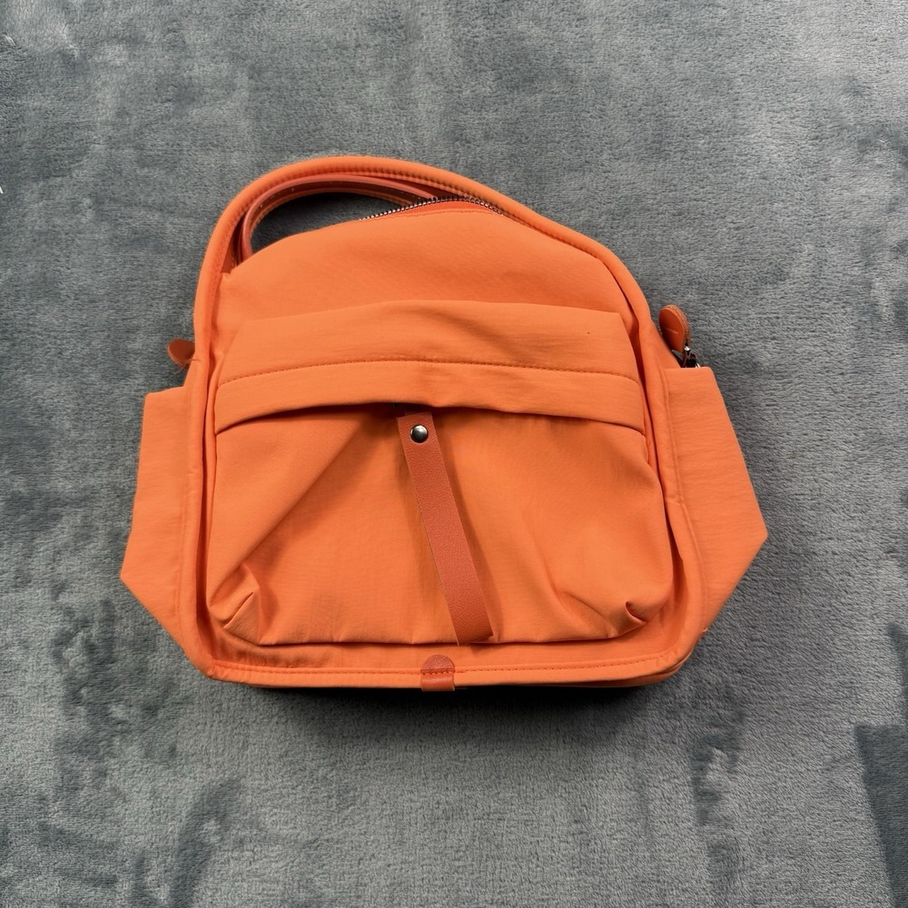 Neon Orange Nylon Satchel Handbag Tote Purse Multi Pocket Lightweight Bag